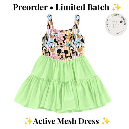PREORDER Mickey and Friends Green Active Mesh Twirl Dress | Mommy and Me Park Outfit photo 1