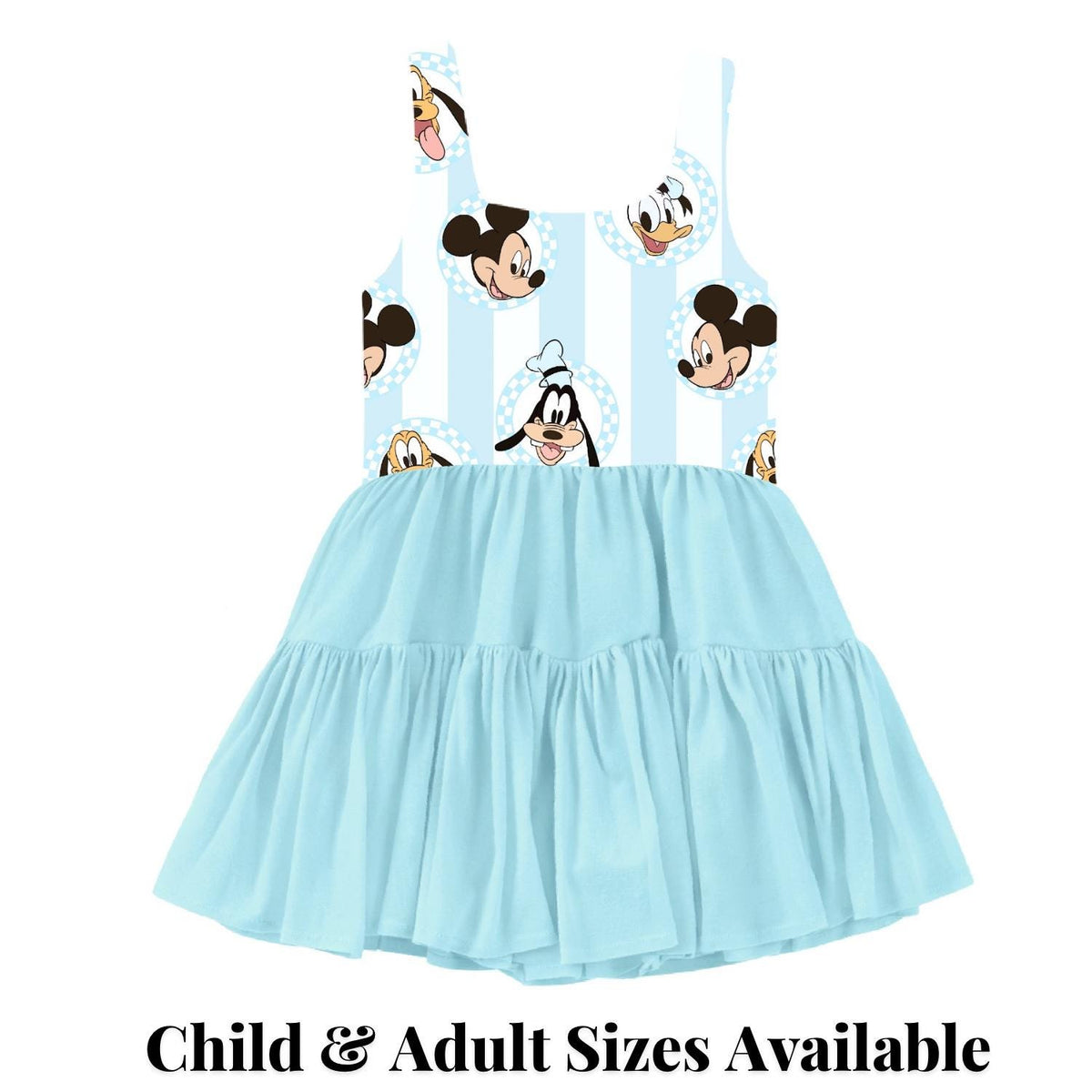 PREORDER Mickey and Friends Light Blue Character Print Active Mesh Twirl Dress | Mommy and Me Park Outfit photo 3