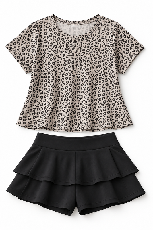 Everyday Leopard Tee and Black Skort Set — design mockup
