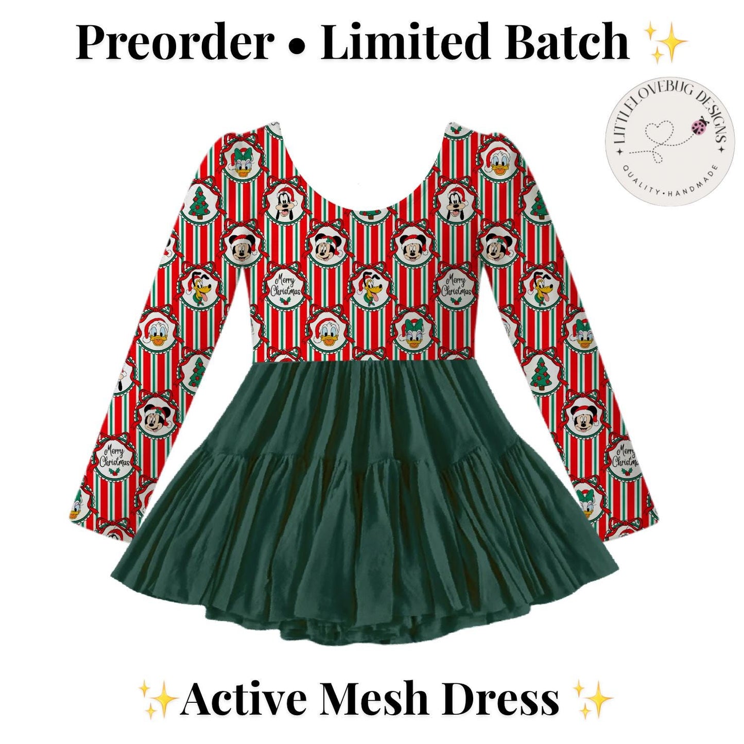 PREORDER Christmas Dress | Disney Holiday Dress | Active Mesh Twirl Dress | Mommy & Me Outfit | Long Sleeve