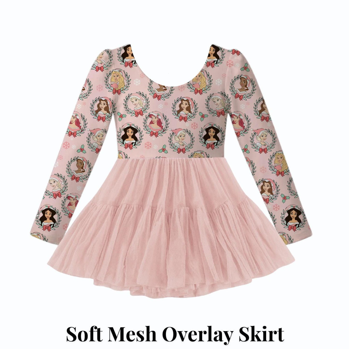 PREORDER Christmas Disney Princess Dress | Pink Christmas Dress | Princess Twirl Dress | Active Mesh Dress | Long Sleeve