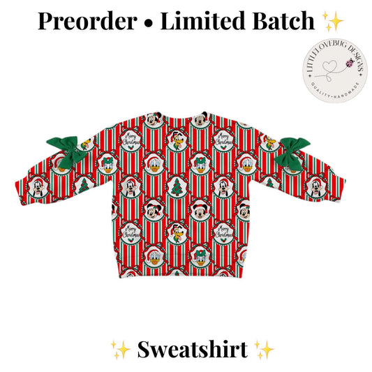 PREORDER Disney Christmas Stripe Sweatshirt | Disney Christmas Bow Sweatshirt | Holiday Pullover | Mommy & Me