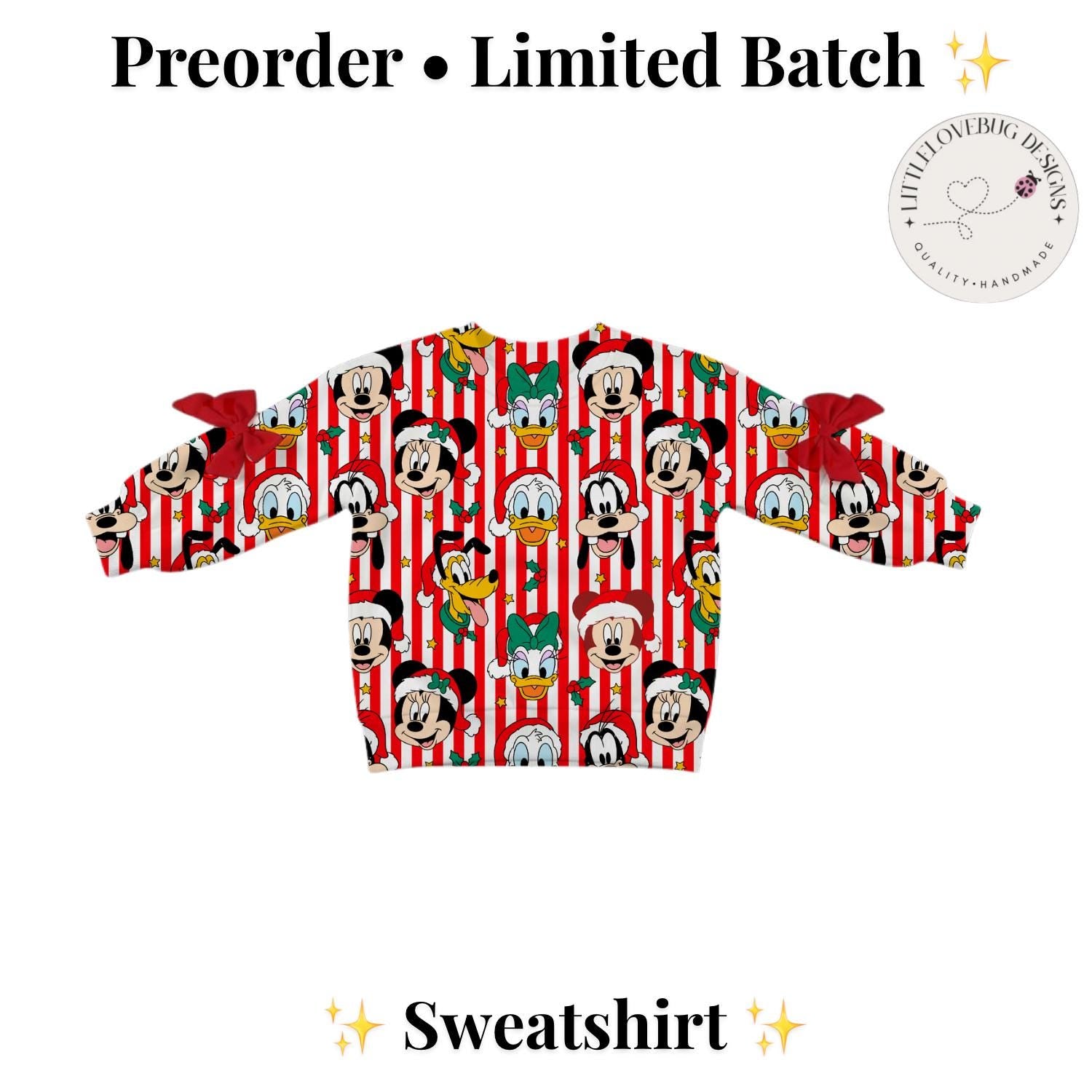 PREORDER Mickey and Friends Disney Christmas Sweatshirt | Bow Sleeve Sweatshirt | Holiday Pullover | Mommy and Me