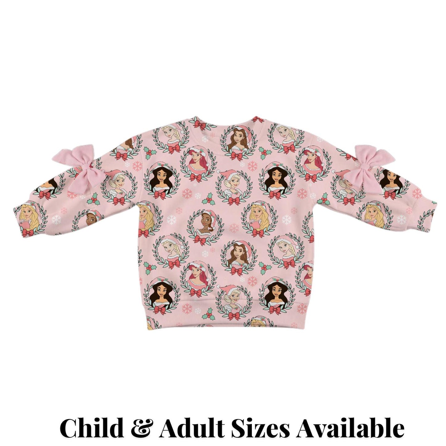 PREORDER Christmas Disney Princess Sweatshirt | Pink Princess Pullover | Bow Sleeve Sweatshirt | Holiday Outfit