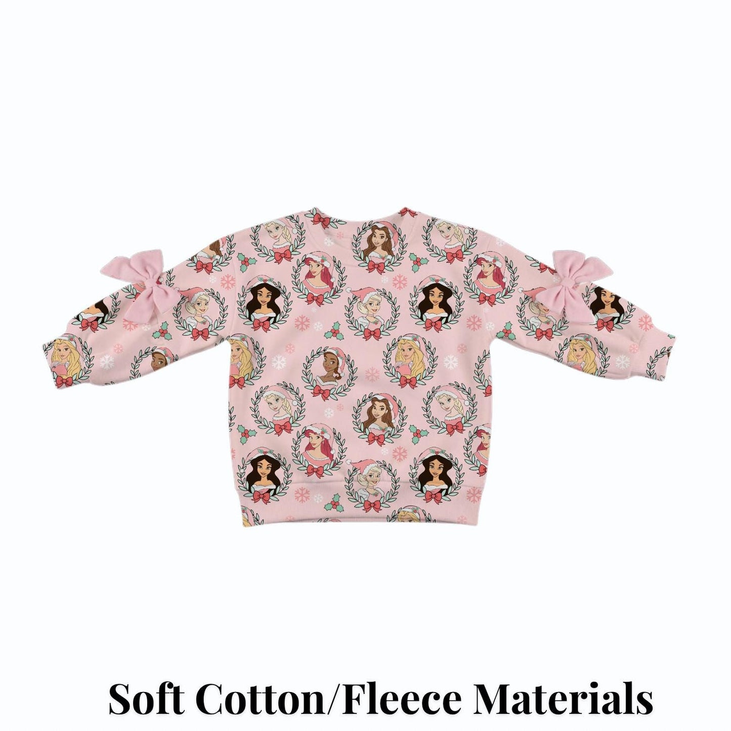 PREORDER Christmas Disney Princess Sweatshirt | Pink Princess Pullover | Bow Sleeve Sweatshirt | Holiday Outfit