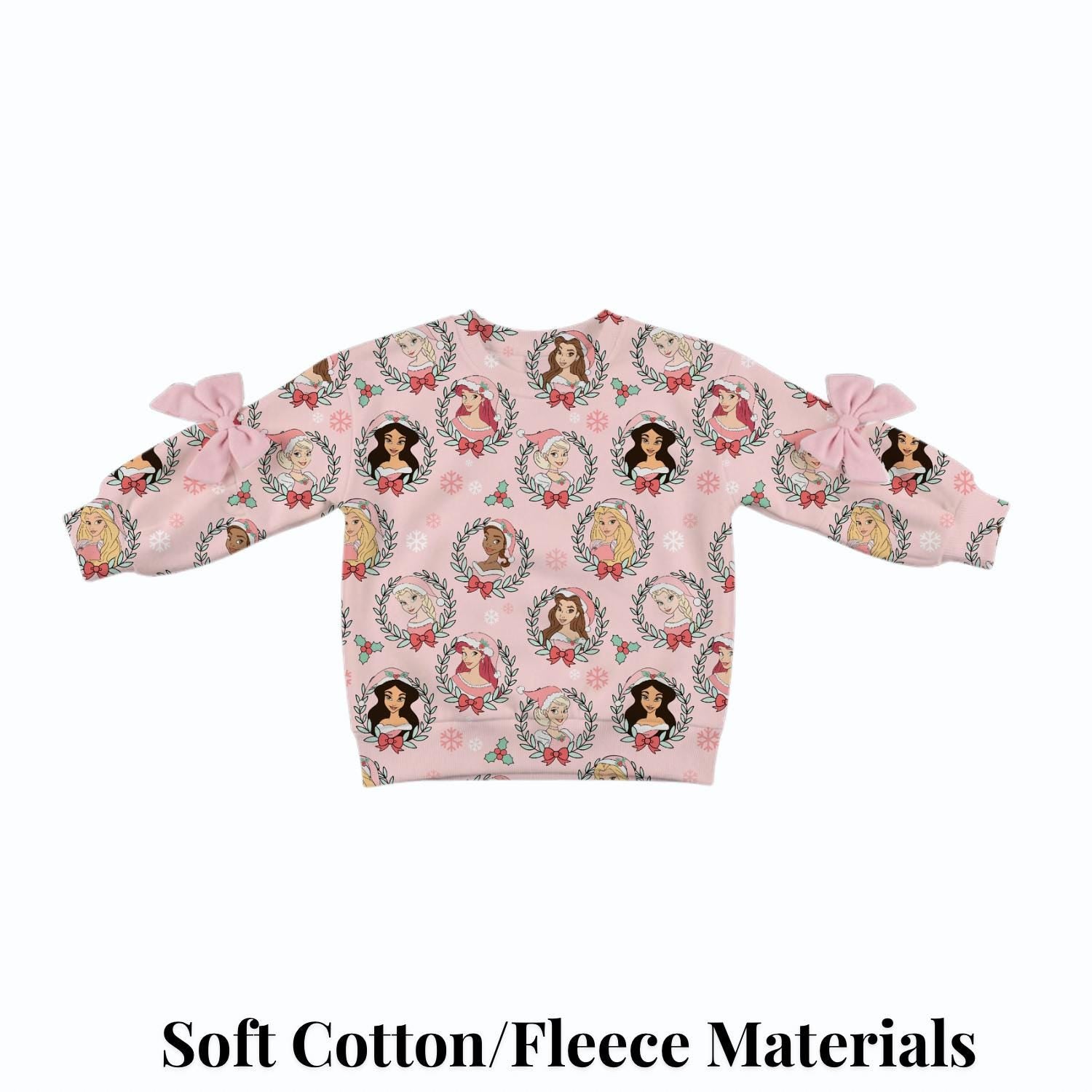 PREORDER Christmas Disney Princess Sweatshirt | Pink Princess Pullover | Bow Sleeve Sweatshirt | Holiday Outfit