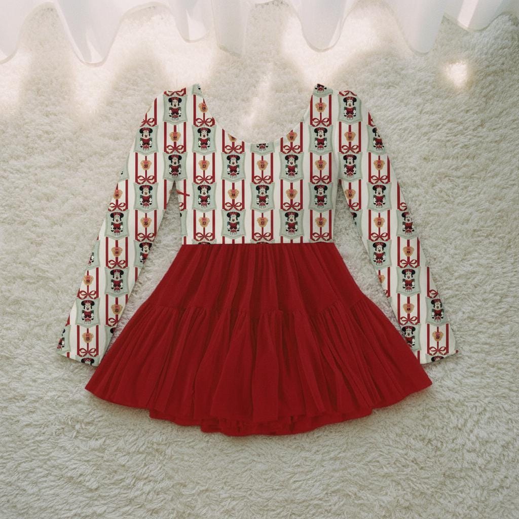PREORDER Nutcracker Minnie Dress | Christmas Long Sleeve Dress | Disney Holiday Dress | Active Mesh Dress shown in an AI-generated listing photo