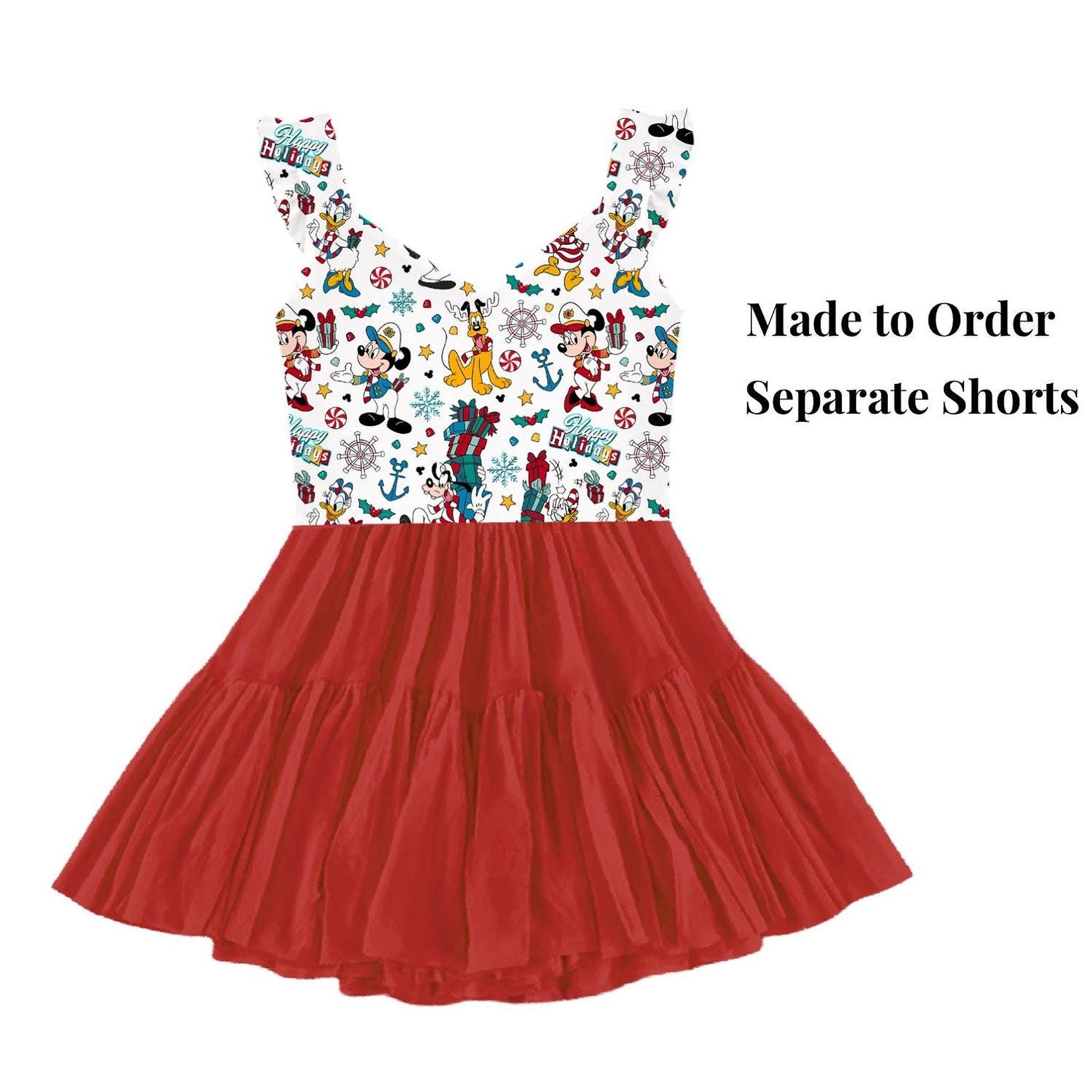 PREORDER Christmas Cruise Dress V Neck Ruffle Sleeve | Disney Cruise Outfit | Christmas Tank Dress | Mommy & Me