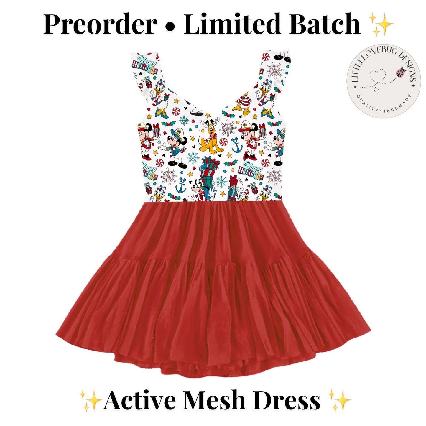 PREORDER Christmas Cruise Dress V Neck Ruffle Sleeve | Disney Cruise Outfit | Christmas Tank Dress | Mommy & Me