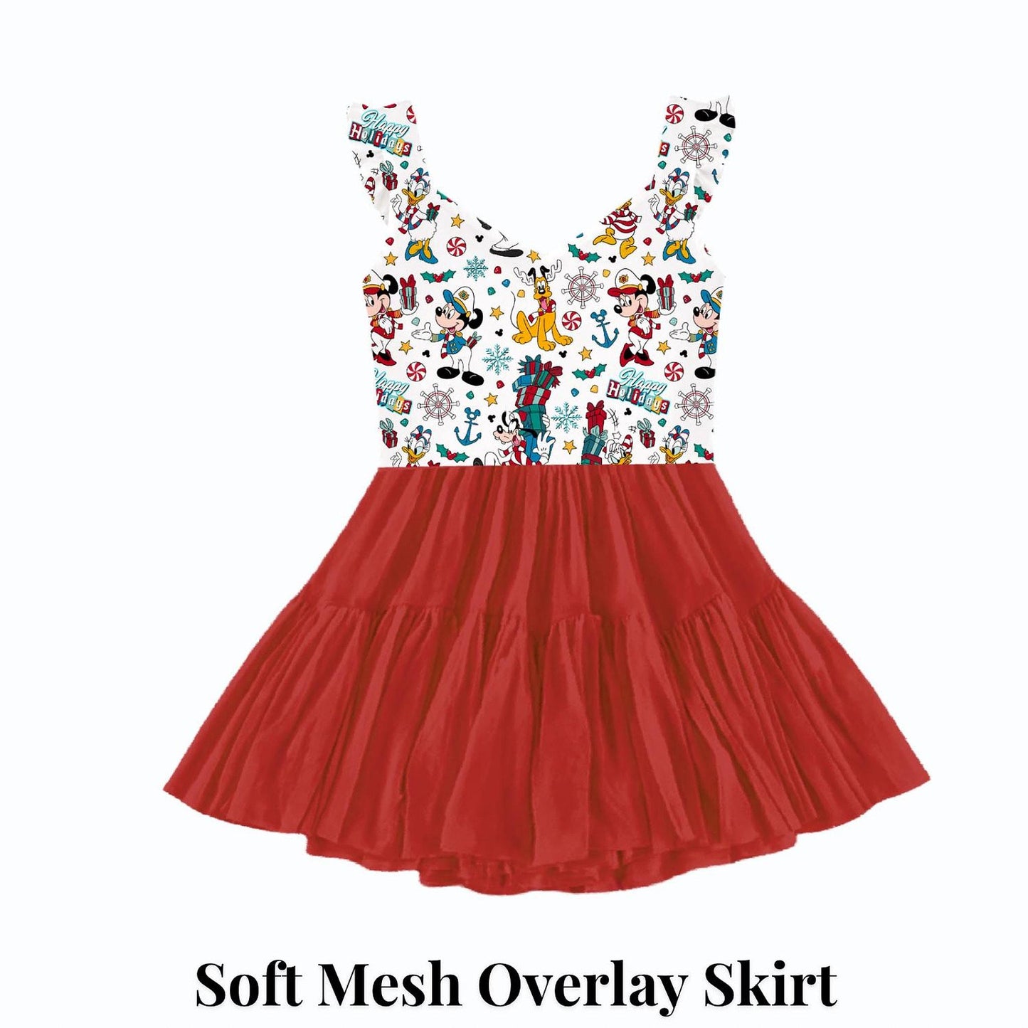 PREORDER Christmas Cruise Dress V Neck Ruffle Sleeve | Disney Cruise Outfit | Christmas Tank Dress | Mommy & Me