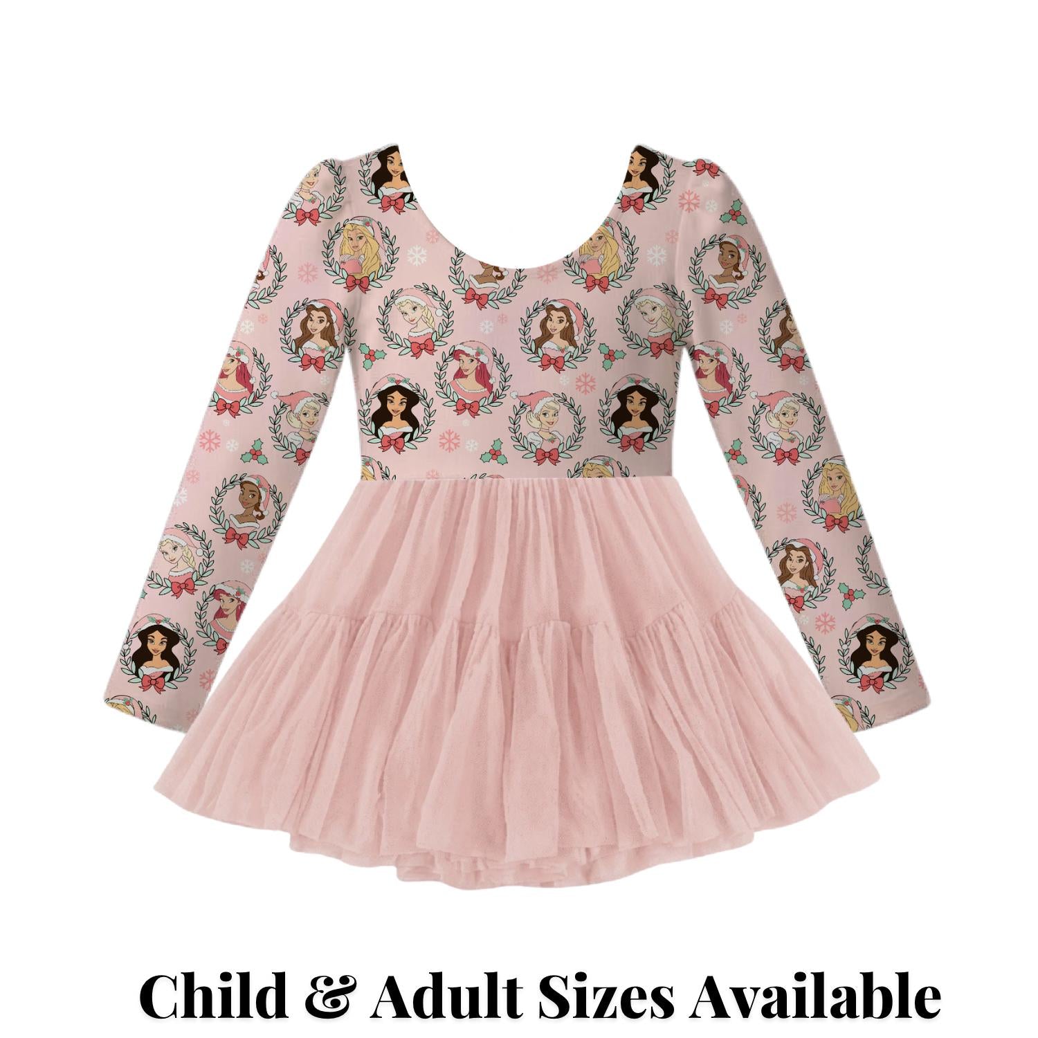 PREORDER Christmas Disney Princess Dress | Pink Christmas Dress | Princess Twirl Dress | Active Mesh Dress | Long Sleeve