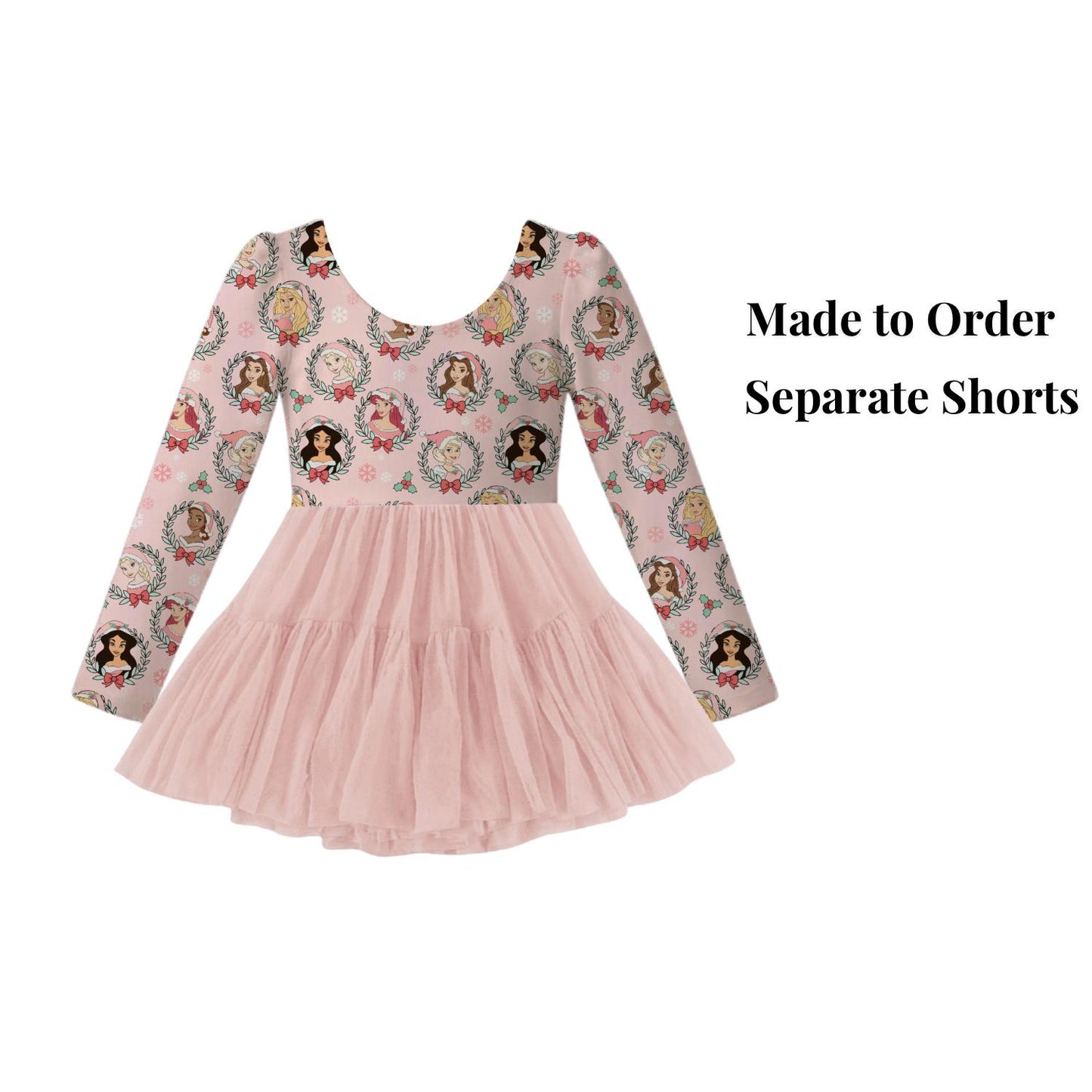 PREORDER Christmas Disney Princess Dress | Pink Christmas Dress | Princess Twirl Dress | Active Mesh Dress | Long Sleeve