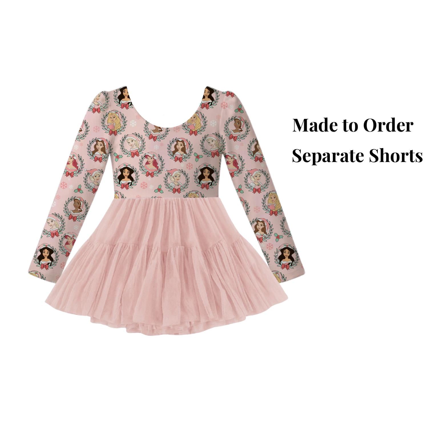 PREORDER Christmas Disney Princess Dress | Pink Christmas Dress | Princess Twirl Dress | Active Mesh Dress | Long Sleeve
