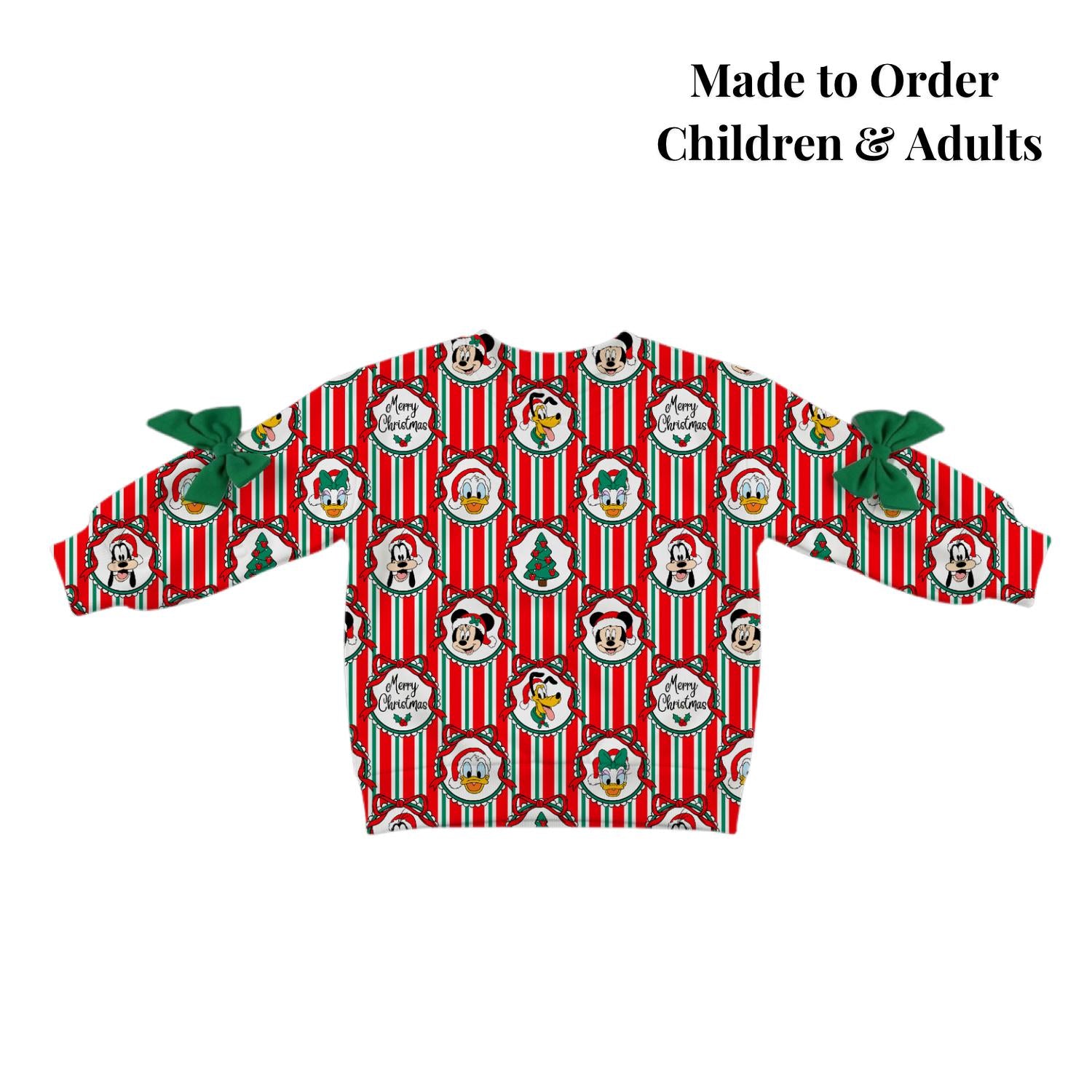 PREORDER Disney Christmas Stripe Sweatshirt | Disney Christmas Bow Sweatshirt | Holiday Pullover | Mommy & Me