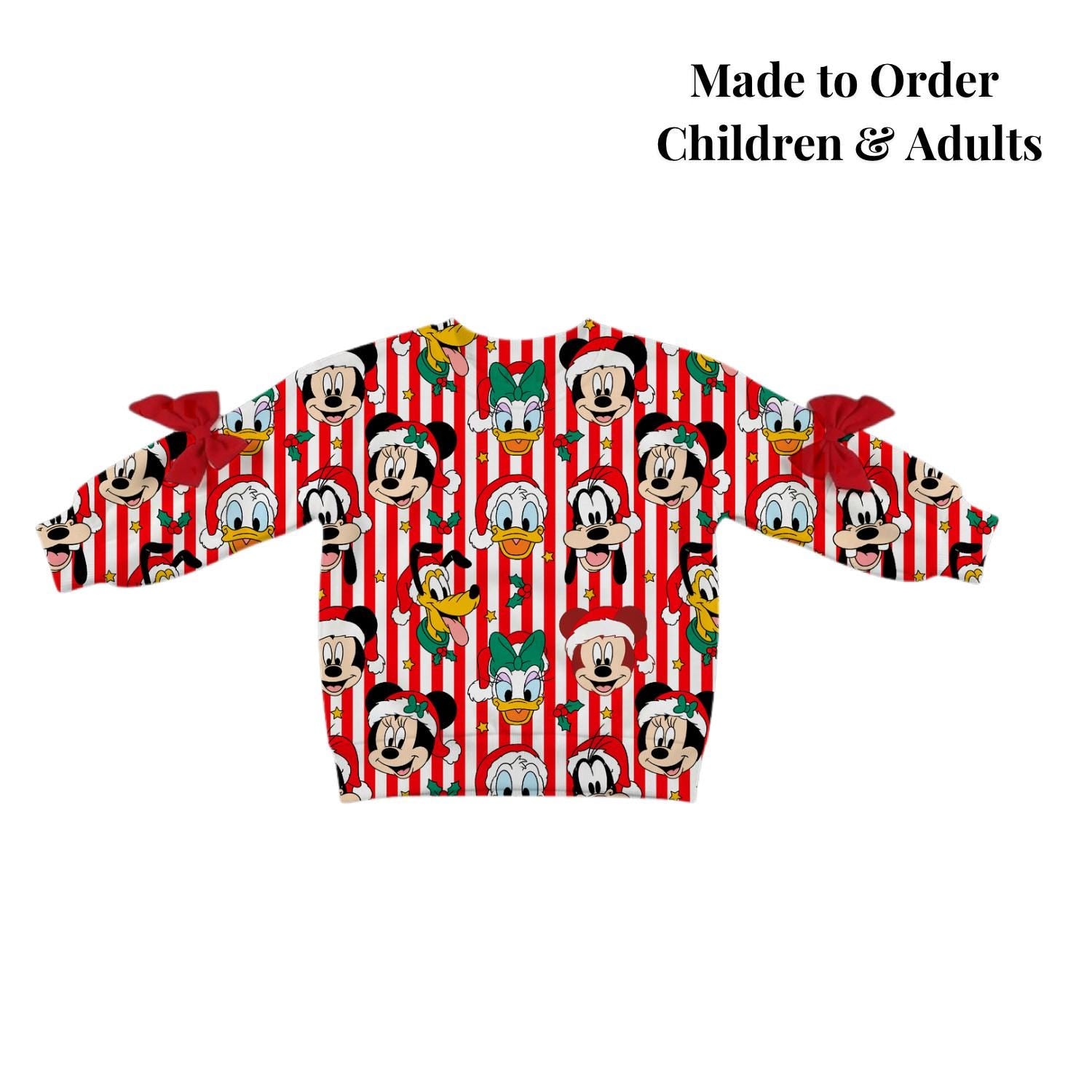 PREORDER Mickey and Friends Disney Christmas Sweatshirt | Bow Sleeve Sweatshirt | Holiday Pullover | Mommy and Me