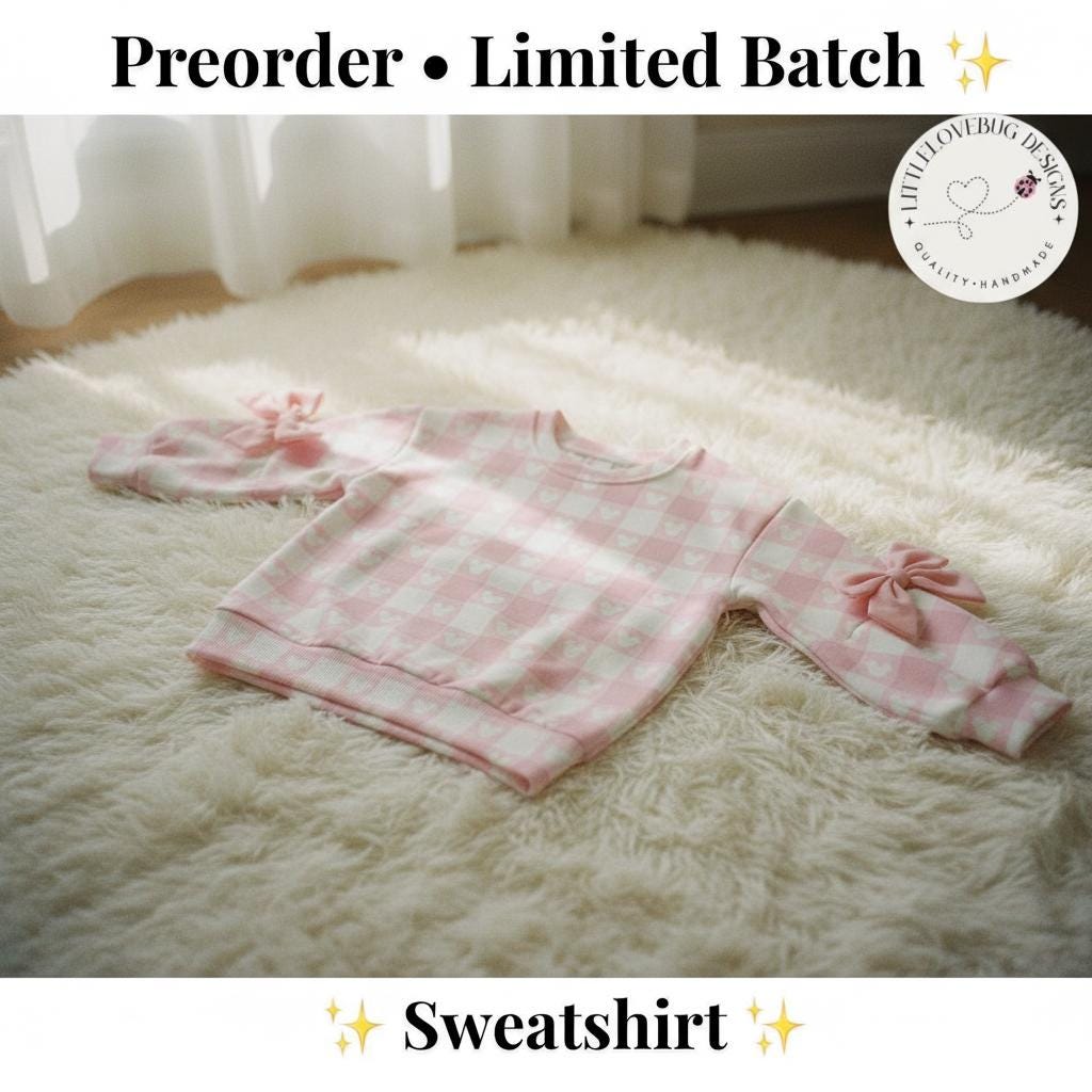 PREORDER Pink Disney Checkered Sweatshirt | Pink Mouse Check Sweatshirt | Bow Sleeve Pullover | Boutique Sweatshirt shown in an AI-generated listing photo