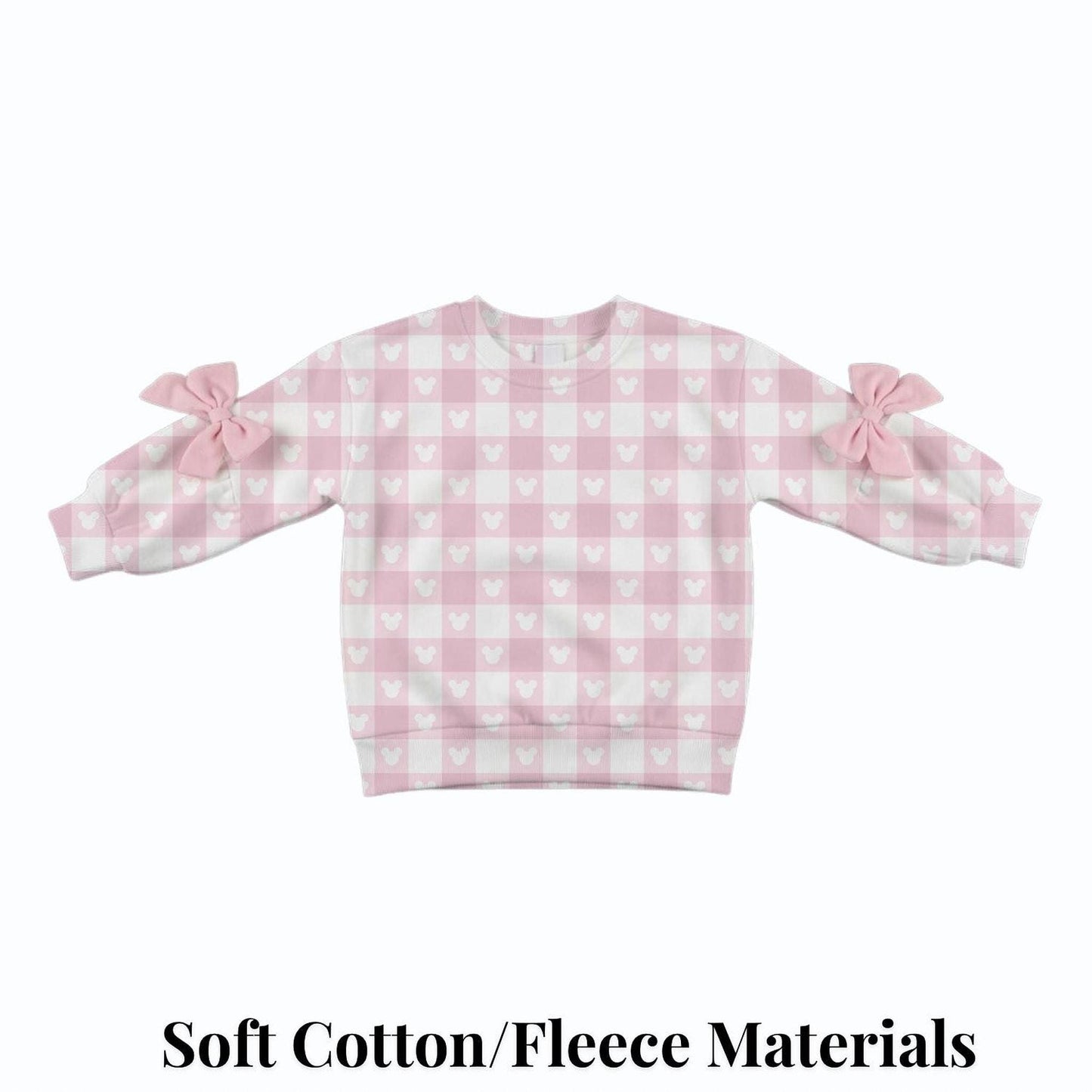 Preorder Pink Disney Park Outfit, Checkered Sweatshirt with Bow Sleeves