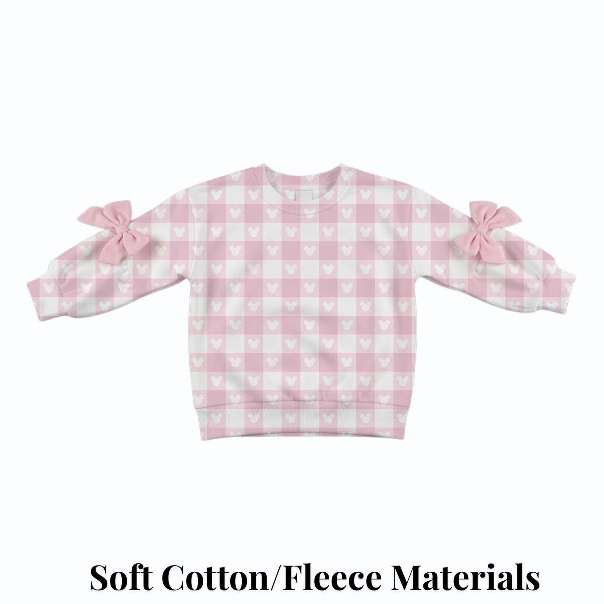 Preorder Pink Disney Park Outfit, Checkered Sweatshirt with Bow Sleeves