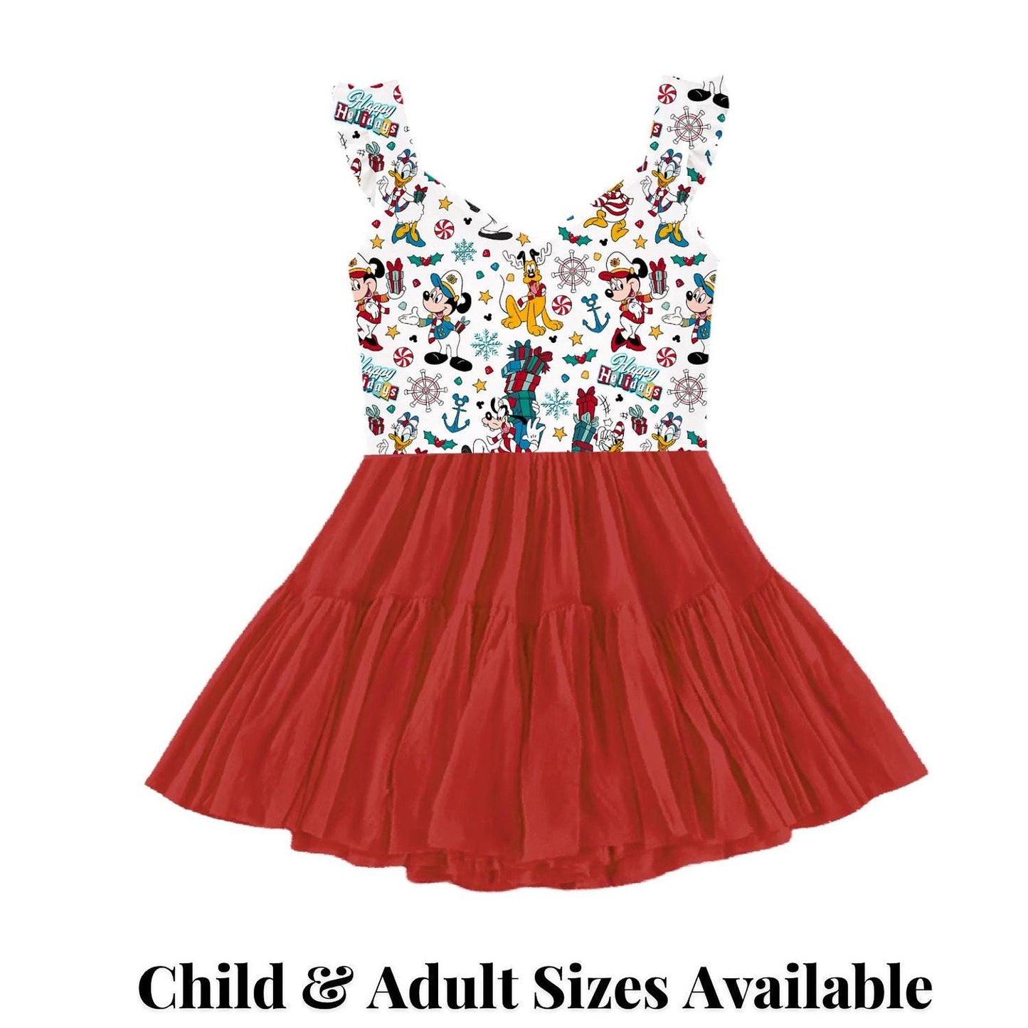 PREORDER Christmas Cruise Dress V Neck Ruffle Sleeve | Disney Cruise Outfit | Christmas Tank Dress | Mommy & Me