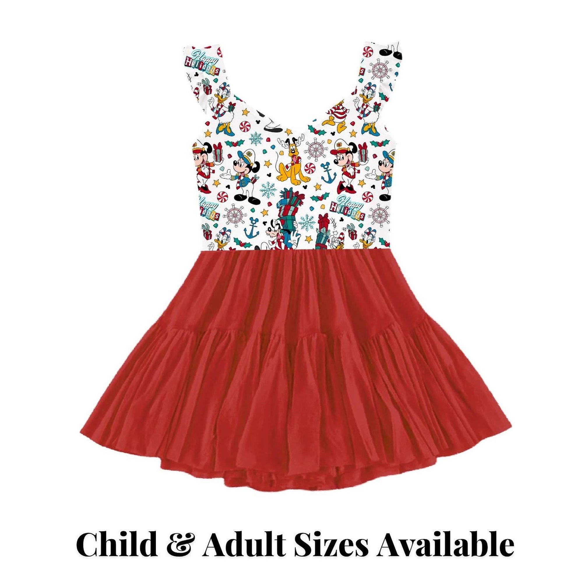 PREORDER Christmas Cruise Dress V Neck Ruffle Sleeve | Disney Cruise Outfit | Christmas Tank Dress | Mommy & Me