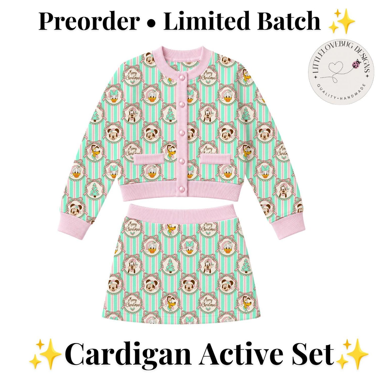PREORDER Disney Christmas Outfit, Mickey & Friends Cardigan Skort Set, Girls Disney World Holiday Outfit, Mommy and Me Christmas