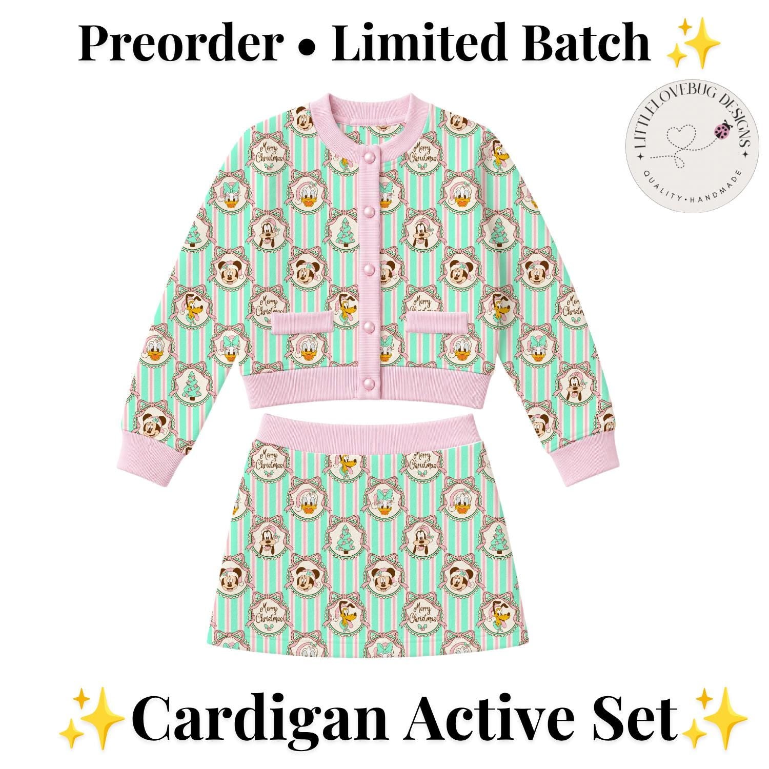 PREORDER Disney Christmas Outfit, Mickey & Friends Cardigan Skort Set, Girls Disney World Holiday Outfit, Mommy and Me Christmas