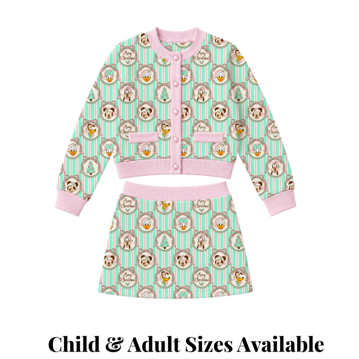 PREORDER Disney Christmas Outfit, Mickey & Friends Cardigan Skort Set, Girls Disney World Holiday Outfit, Mommy and Me Christmas
