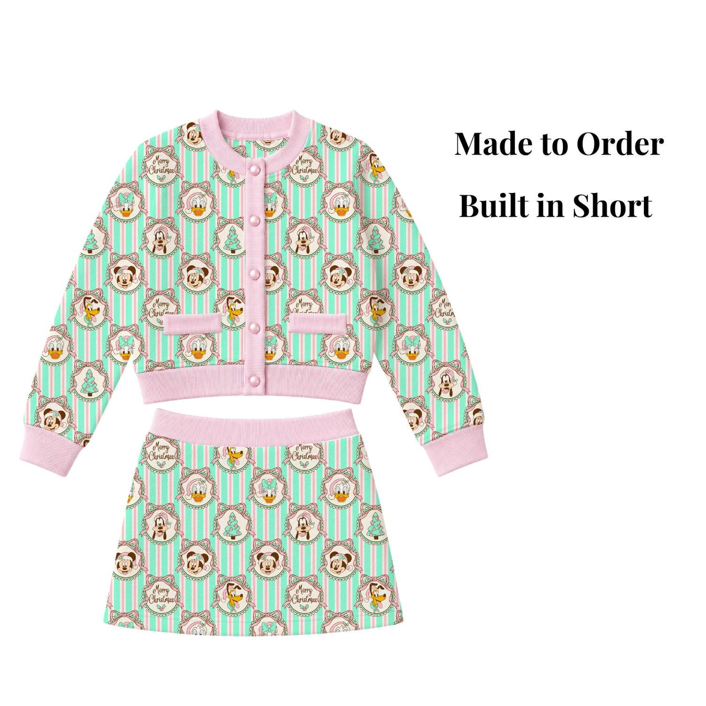 PREORDER Disney Christmas Outfit, Mickey & Friends Cardigan Skort Set, Girls Disney World Holiday Outfit, Mommy and Me Christmas