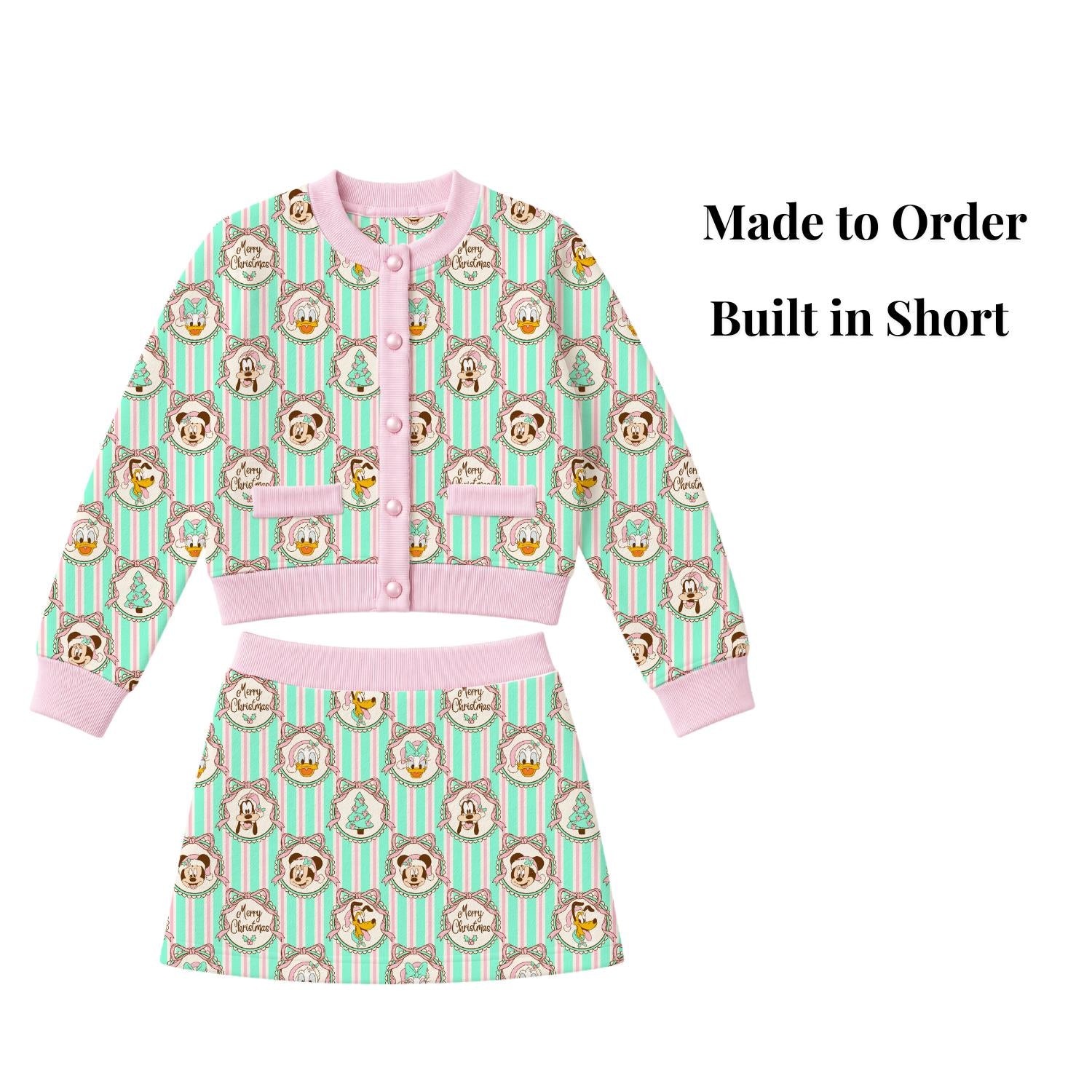 PREORDER Disney Christmas Outfit, Mickey & Friends Cardigan Skort Set, Girls Disney World Holiday Outfit, Mommy and Me Christmas
