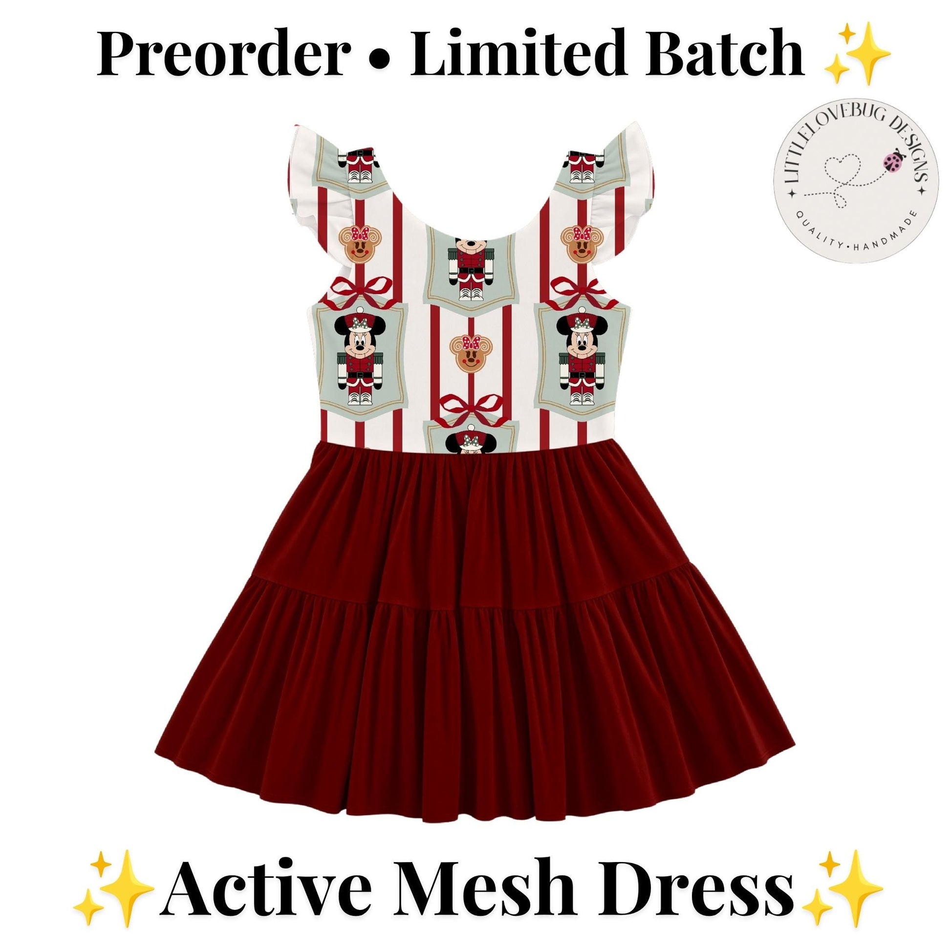 PREORDER Minnie Nutcracker Christmas Active Mesh Twirl Dress with Separate Shorts | Disney Holiday Park Outfit