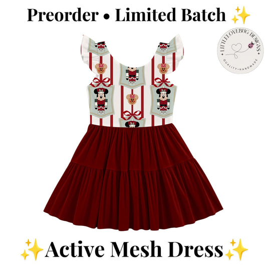 PREORDER Minnie Nutcracker Christmas Active Mesh Twirl Dress with Separate Shorts | Disney Holiday Park Outfit