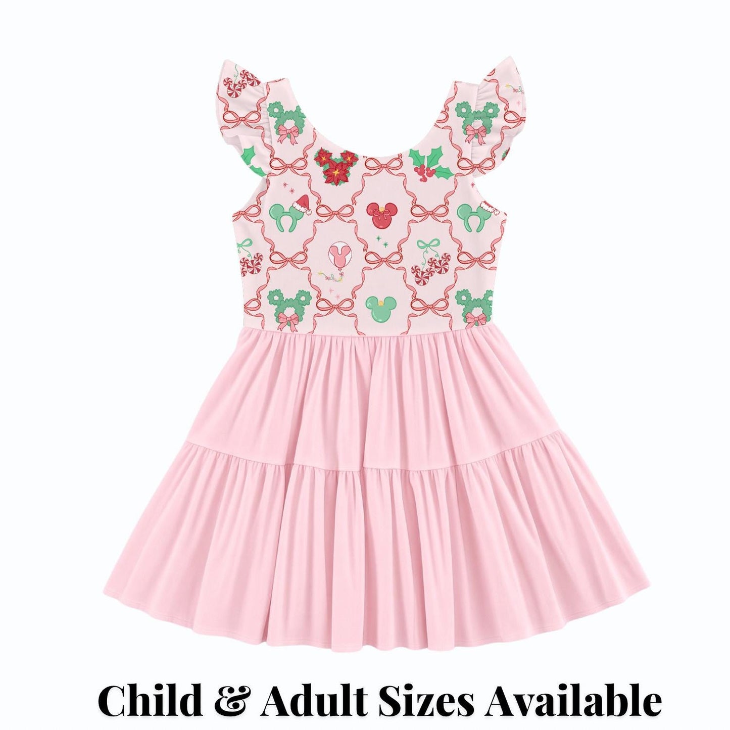 PREORDER Pink Mickey Christmas Bows Active Mesh Twirl Dress with Separate Shorts | Disney Holiday Park Outfit
