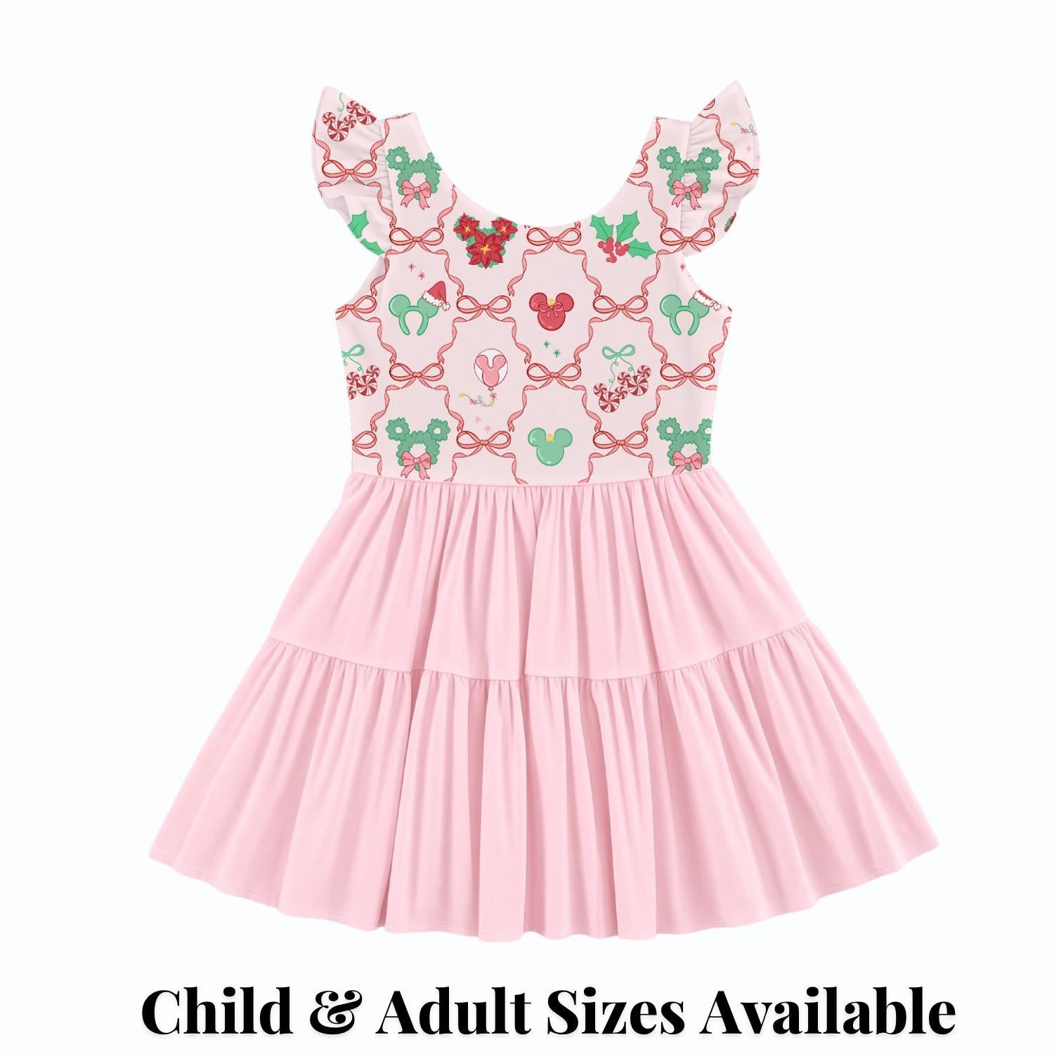 PREORDER Pink Mickey Christmas Bows Active Mesh Twirl Dress with Separate Shorts | Disney Holiday Park Outfit