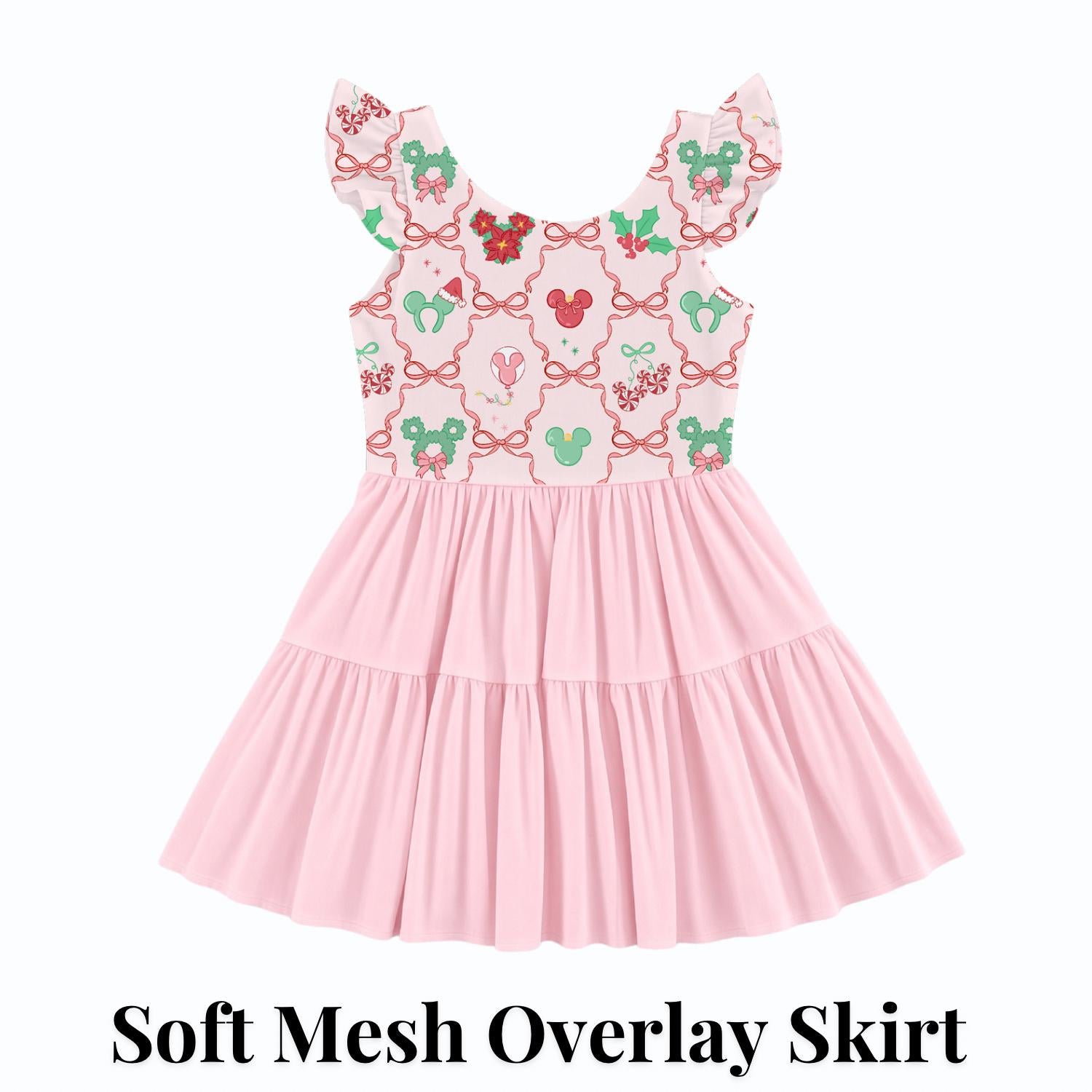 PREORDER Pink Mickey Christmas Bows Active Mesh Twirl Dress with Separate Shorts | Disney Holiday Park Outfit