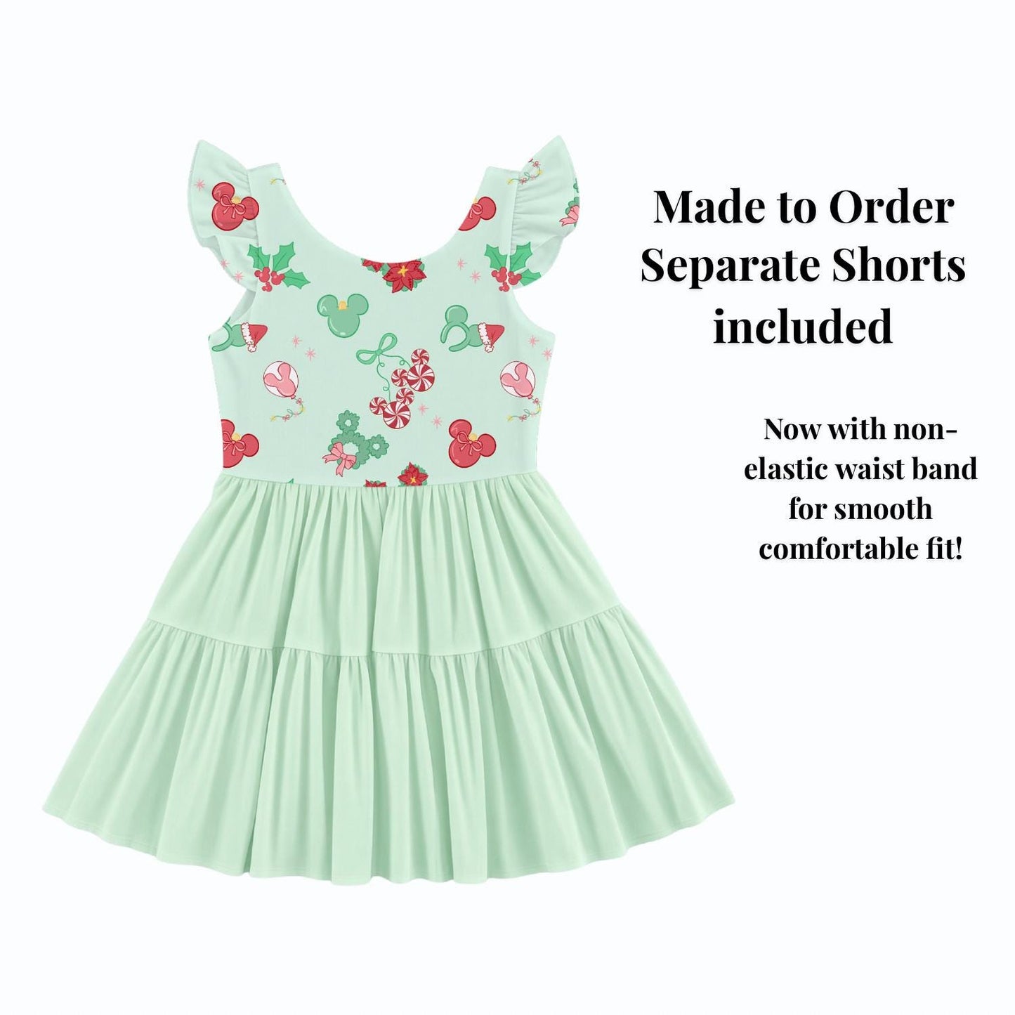 PREORDER Mint Mickey Christmas Treats Active Mesh Twirl Dress with Separate Shorts | Disney Holiday Park Outfit