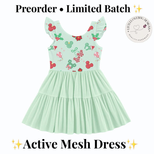 PREORDER Mint Mickey Christmas Treats Active Mesh Twirl Dress with Separate Shorts | Disney Holiday Park Outfit