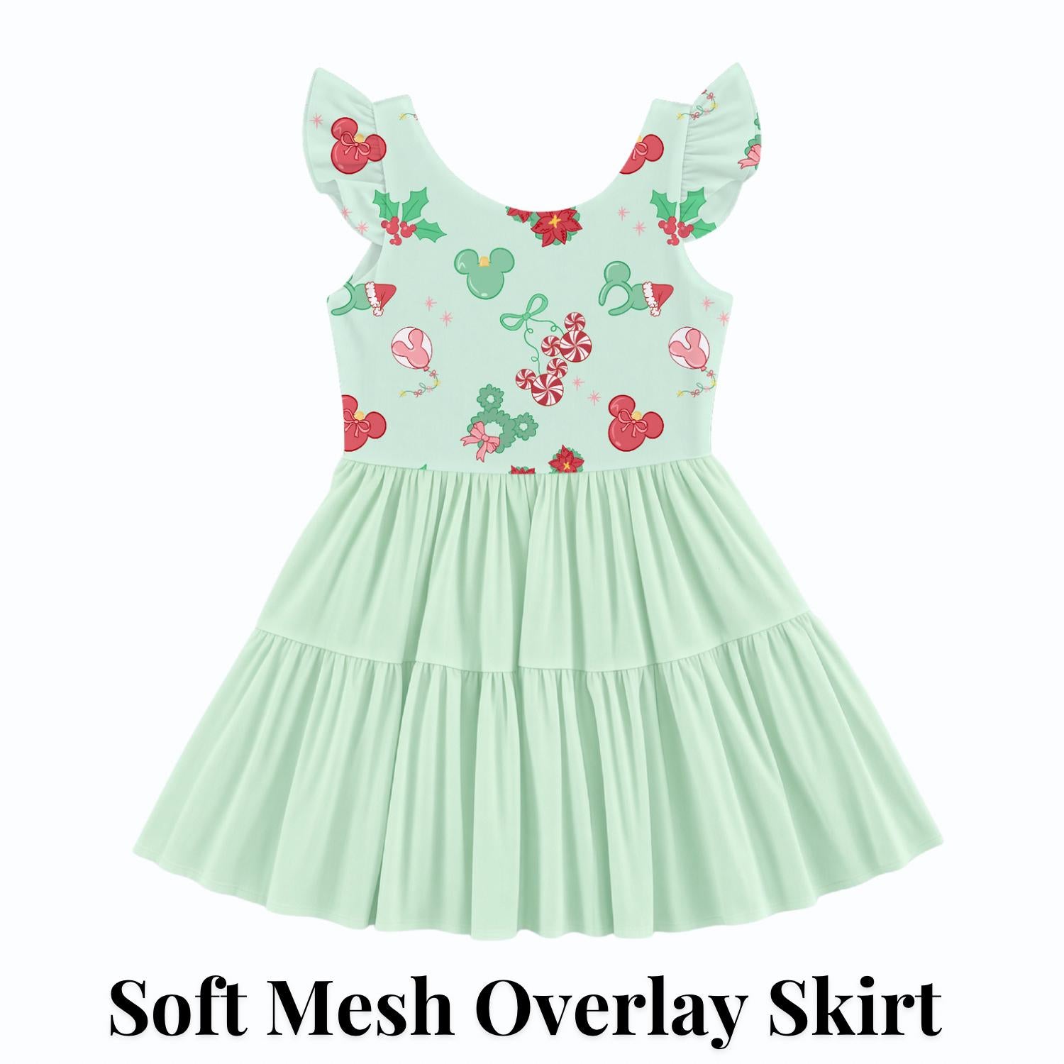 PREORDER Mint Mickey Christmas Treats Active Mesh Twirl Dress with Separate Shorts | Disney Holiday Park Outfit