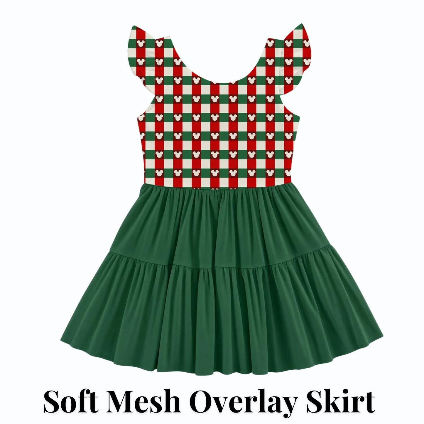 PREORDER Mickey Christmas Plaid Active Mesh Twirl Dress with Separate Shorts | Green Disney Holiday Park Outfit