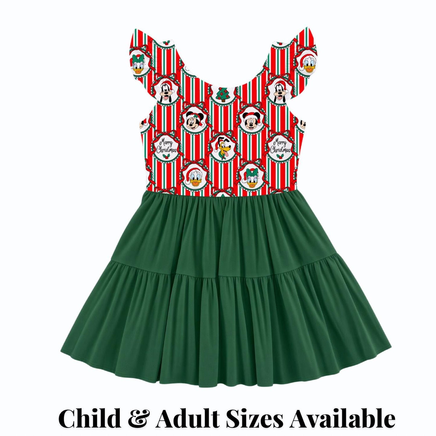 PREORDER Mickey and Friends Christmas Active Mesh Twirl Dress with Separate Shorts | Retro Stripe Disney Holiday Outfit