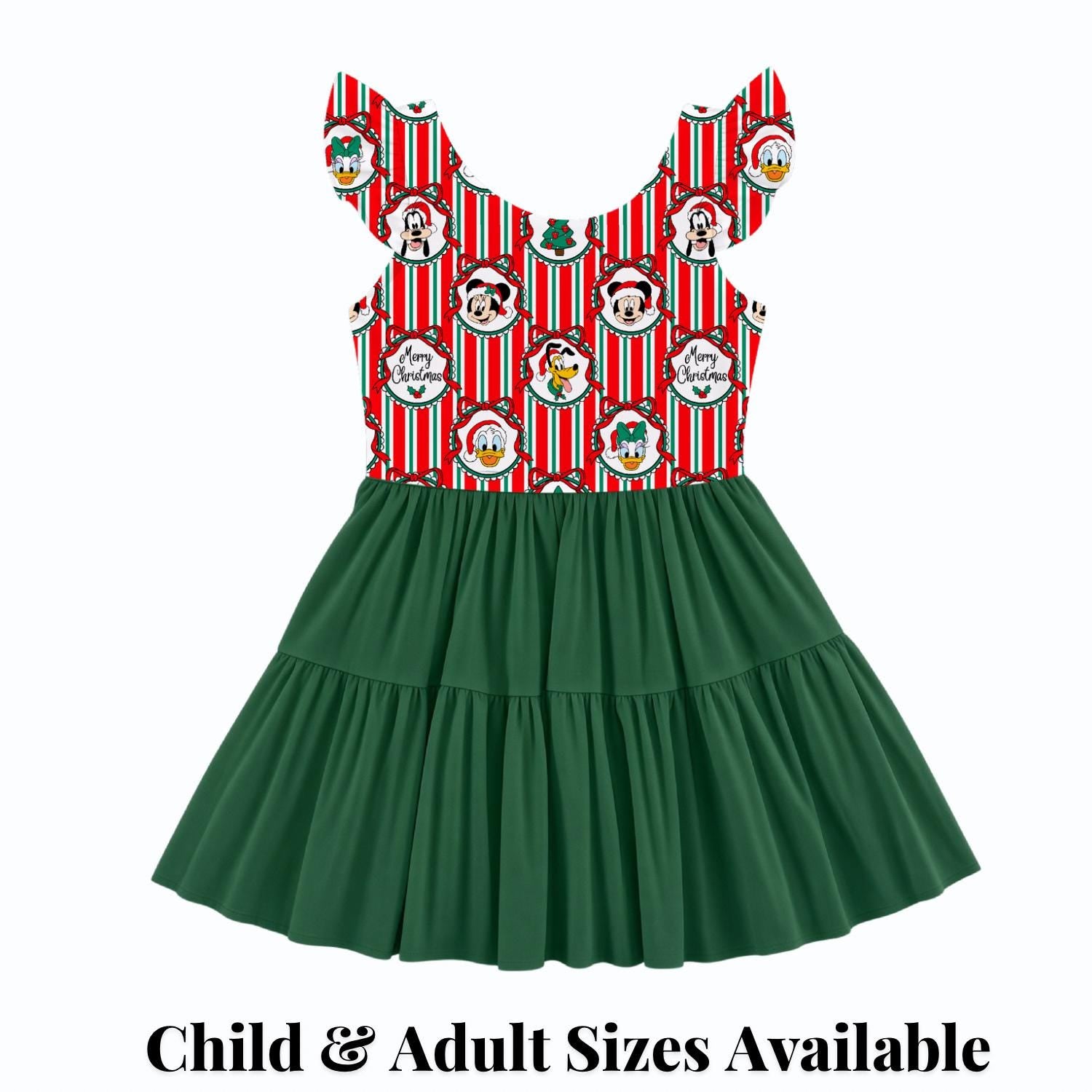 PREORDER Mickey and Friends Christmas Active Mesh Twirl Dress with Separate Shorts | Retro Stripe Disney Holiday Outfit