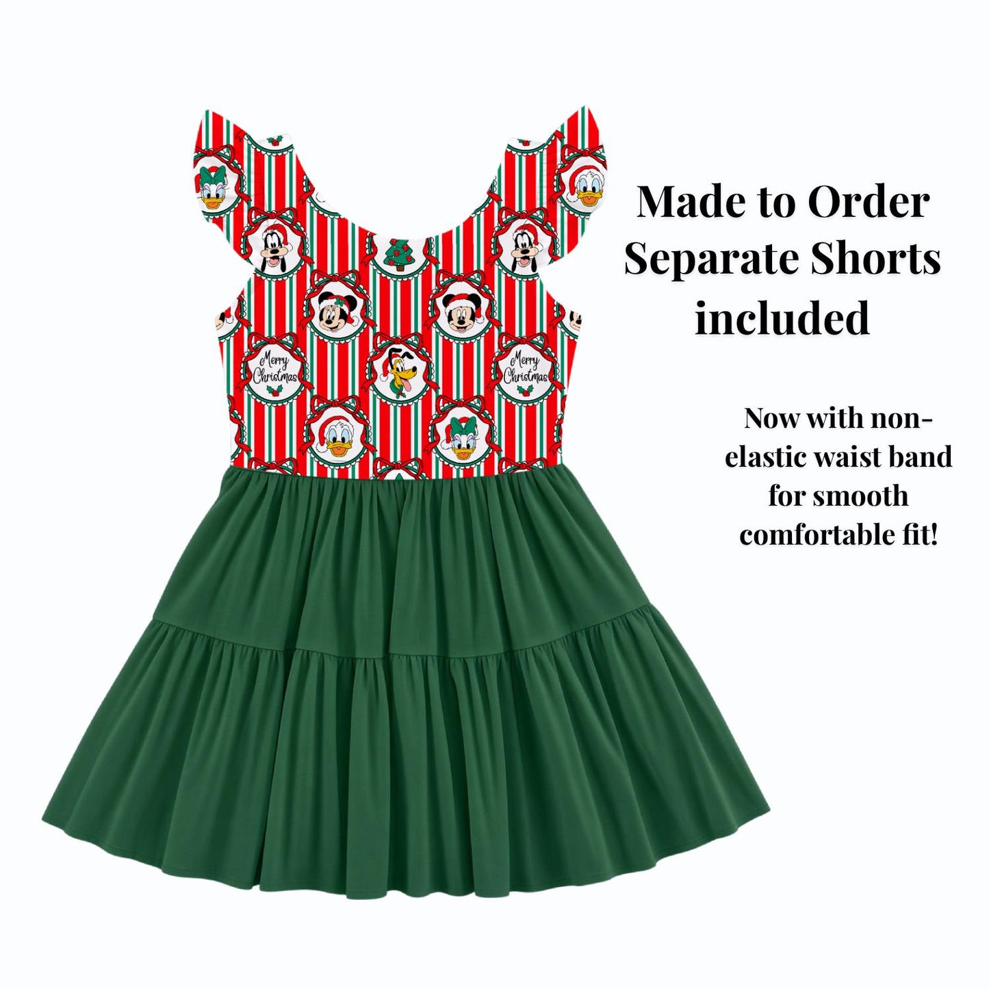 PREORDER Mickey and Friends Christmas Active Mesh Twirl Dress with Separate Shorts | Retro Stripe Disney Holiday Outfit
