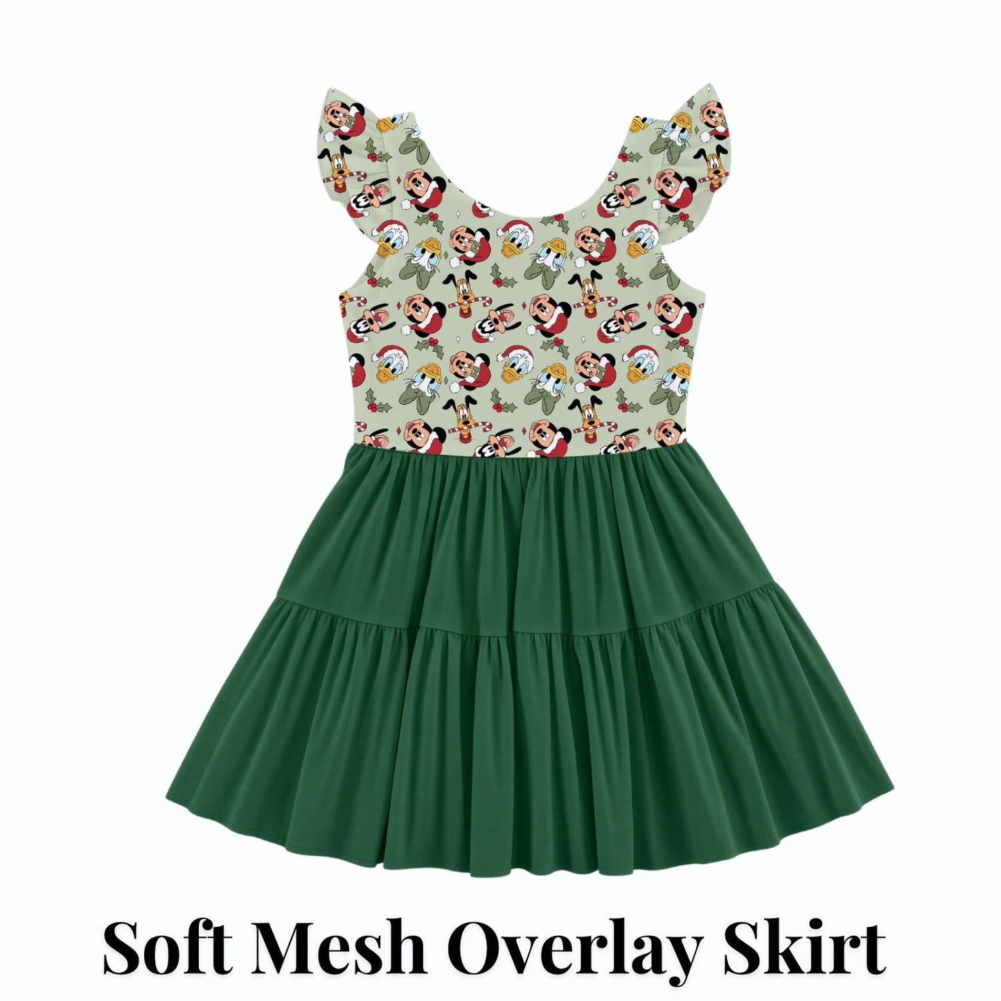 PREORDER Mickey and Friends Christmas Active Mesh Twirl Dress with Separate Shorts | Green Disney Holiday Park Outfit