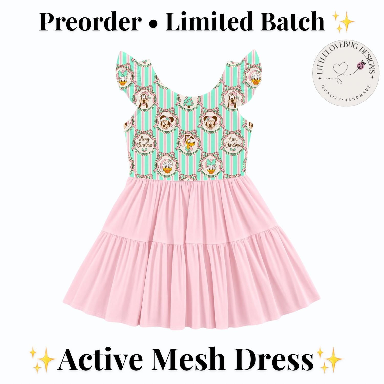 PREORDER Pastel Mickey and Friends Christmas Active Mesh Twirl Dress with Separate Shorts | Pink Disney Holiday Outfit