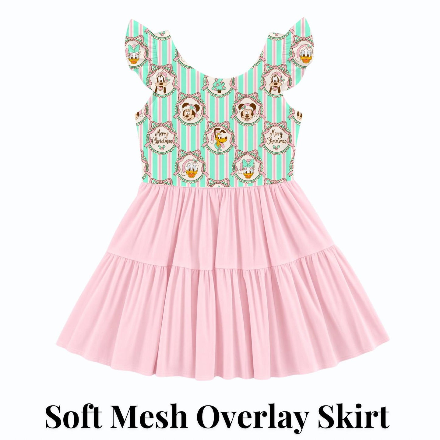 PREORDER Pastel Mickey and Friends Christmas Active Mesh Twirl Dress with Separate Shorts | Pink Disney Holiday Outfit