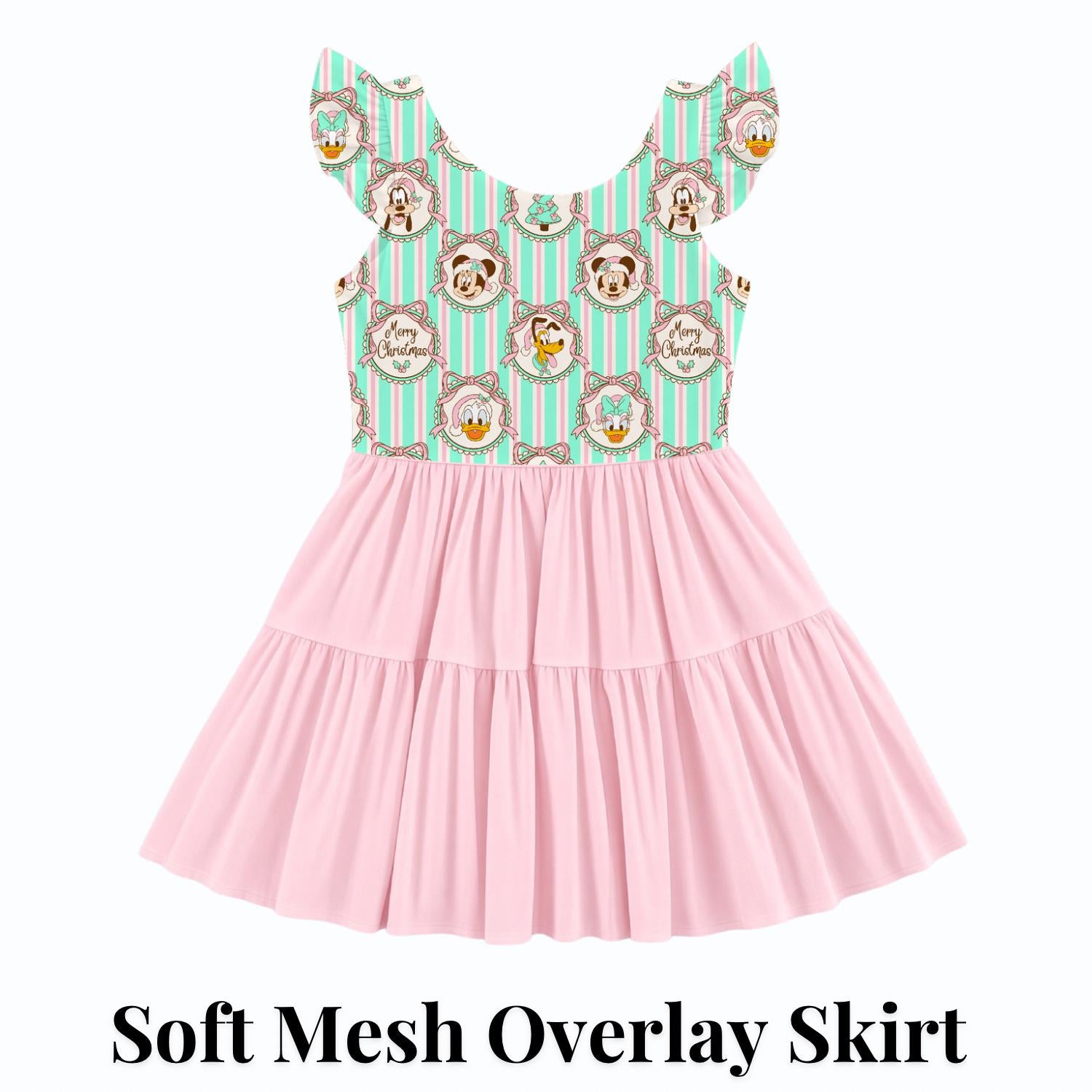 PREORDER Pastel Mickey and Friends Christmas Active Mesh Twirl Dress with Separate Shorts | Pink Disney Holiday Outfit