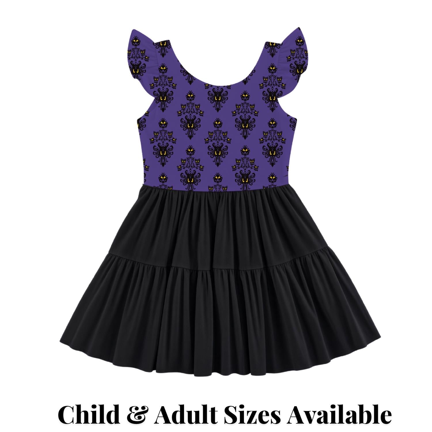PREORDER Haunted Mansion Wallpaper Active Mesh Twirl Dress with Separate Shorts | Purple Disney Halloween Park Outfit