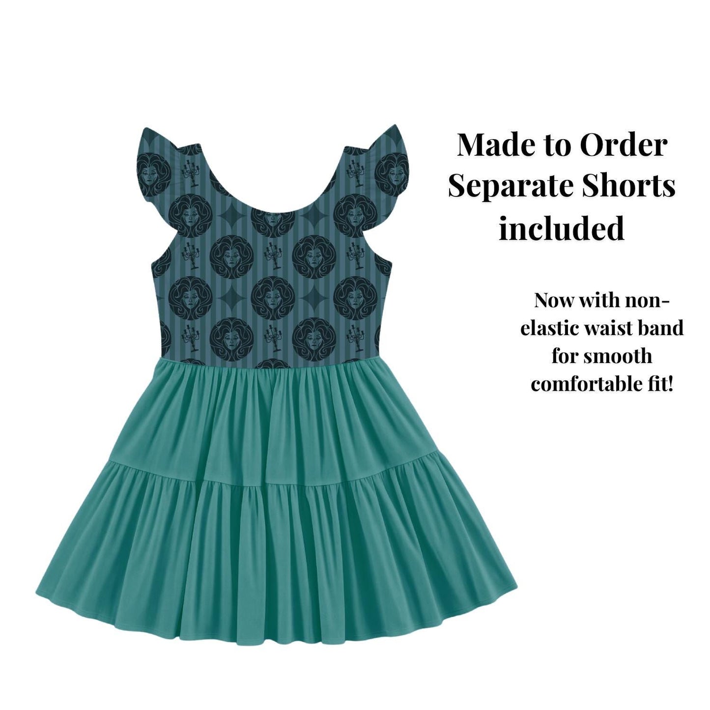 PREORDER Madame Leota Haunted Mansion Active Mesh Twirl Dress with Separate Shorts | Teal Disney Halloween Park Outfit