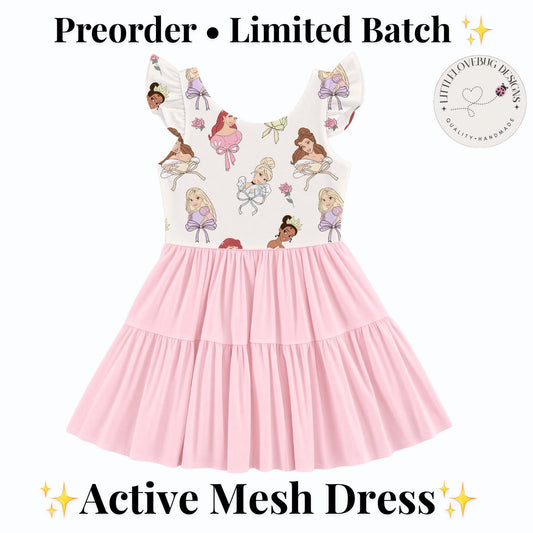 PREORDER Disney Princess Bow Active Mesh Twirl Dress with Separate Shorts | Pink Princess Park Outfit