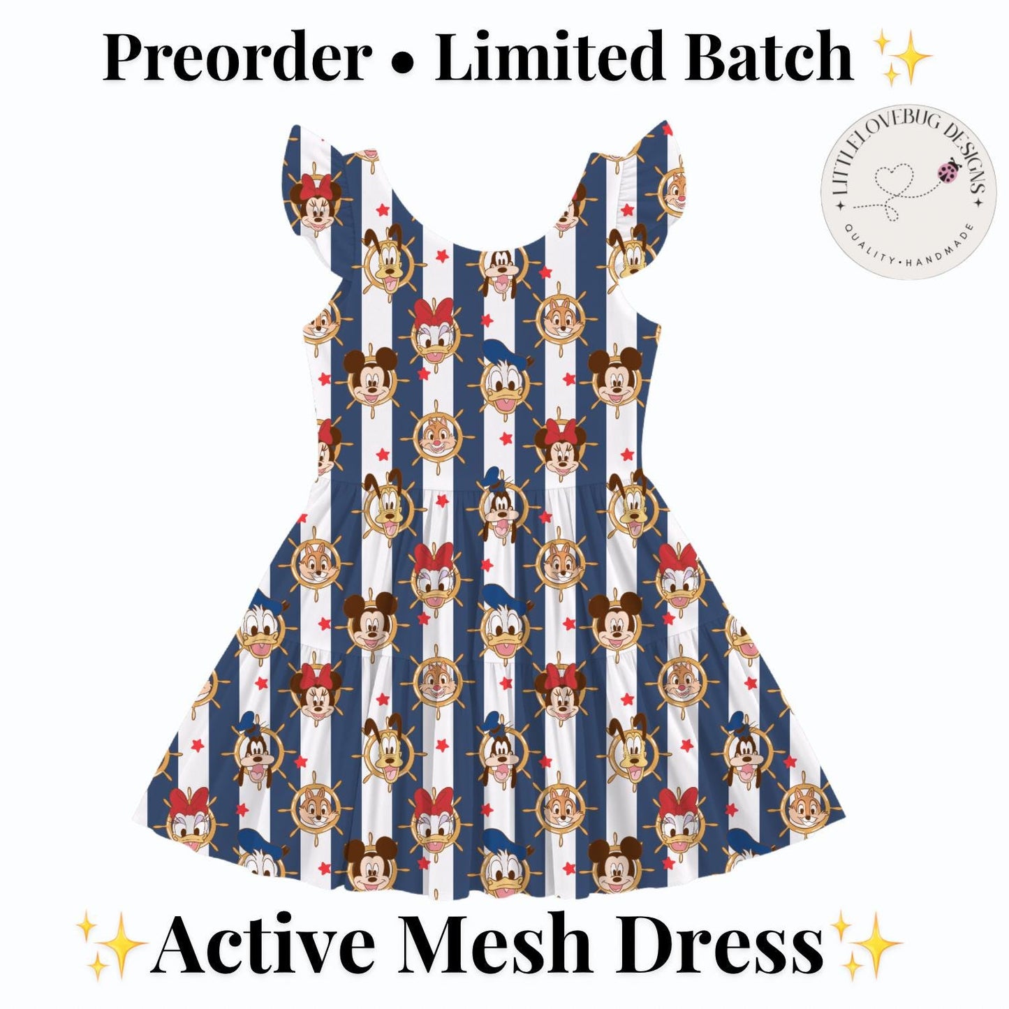 PREORDER Mickey and Friends Nautical Cruise Active Mesh Twirl Dress with Separate Shorts | Disney Cruise Outfit