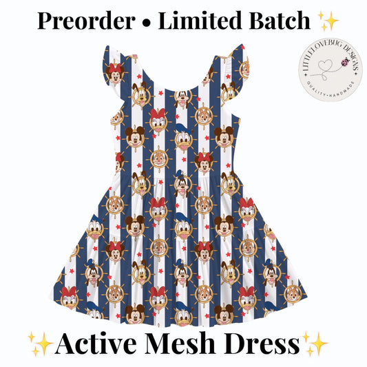 PREORDER Mickey and Friends Nautical Cruise Active Mesh Twirl Dress with Separate Shorts | Disney Cruise Outfit